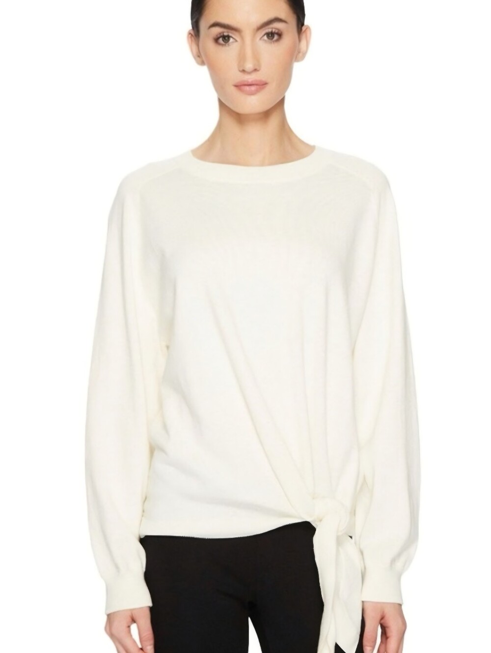 Vince Ivory Tie Waist Cotton Crewneck Sweater